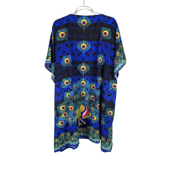 Jovie One Size Peacock Floral Kaftan Long Dress Pockets Vibrant Multicolor Boho - Picture 9 of 14